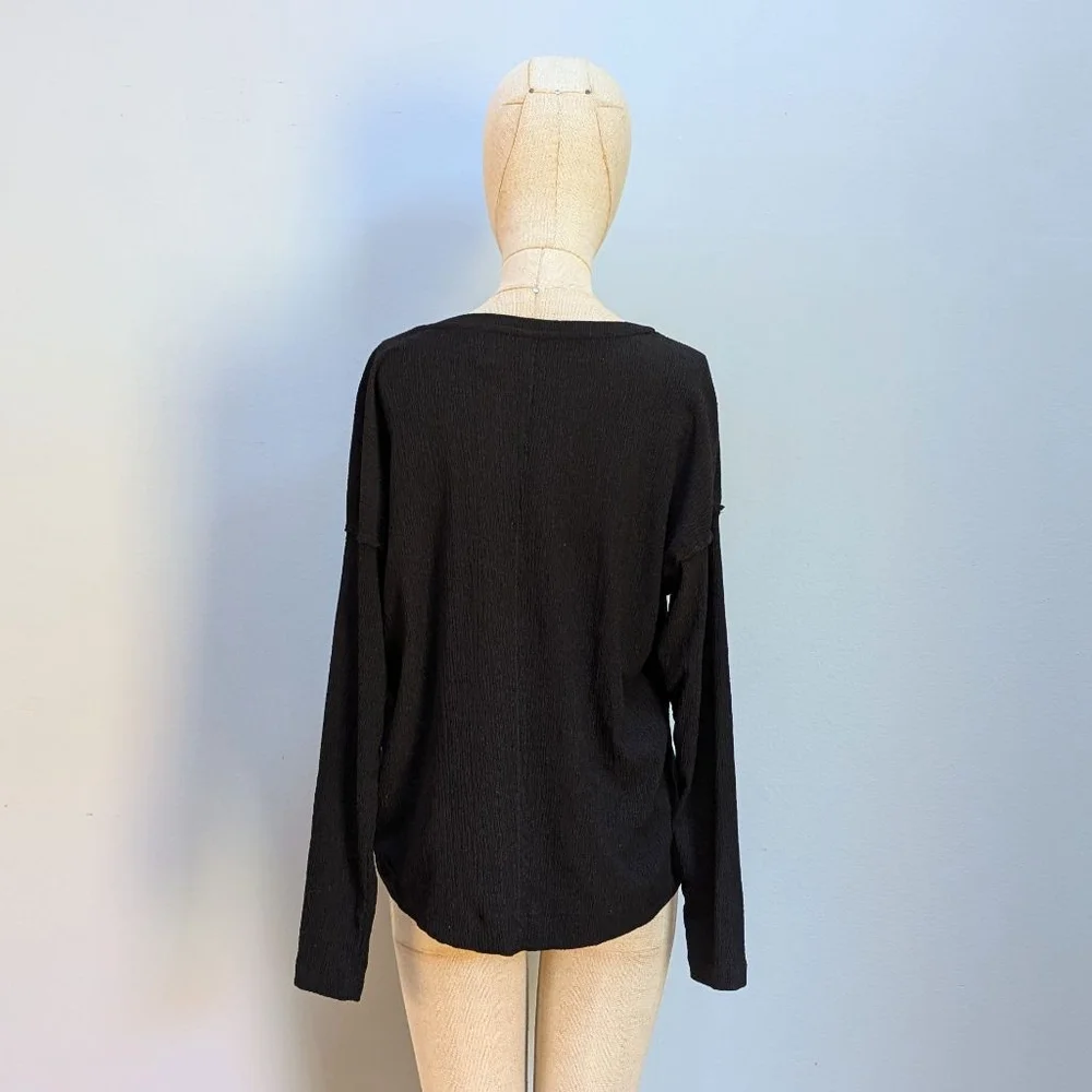 Anthropologie Black Long Sleeve Textured Top - Medium